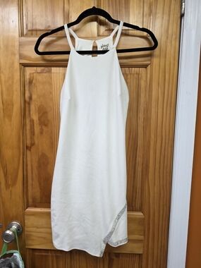 Planet Gold Cream Halter Midi Dress with Beaded Accent